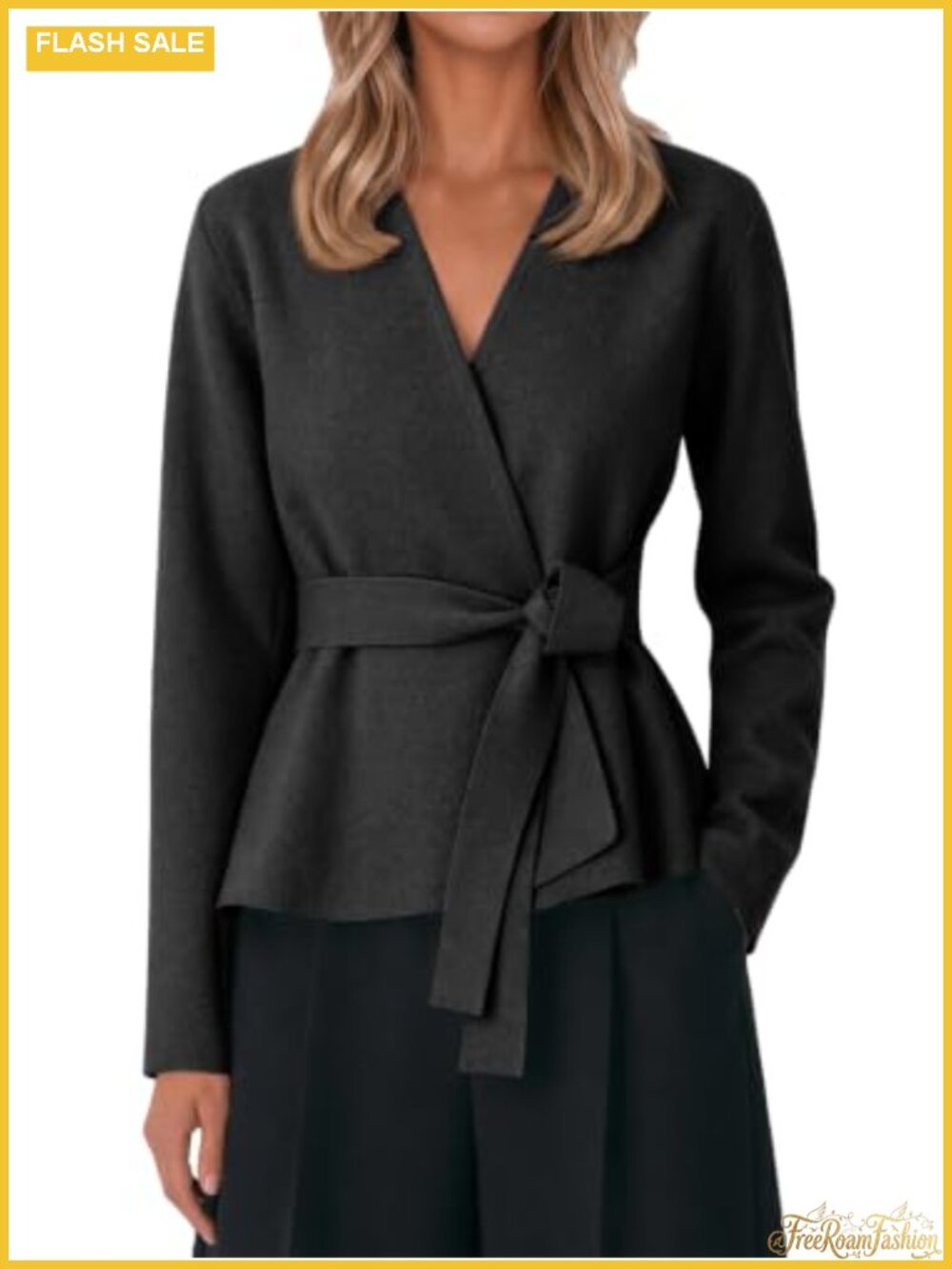Open Front Belted Cardigan Long Sleeve Casual Knit Sweater